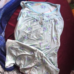 A blue floral pajama dress